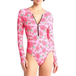 Betsey Johnson Scuba Knit Half Zip
Long Sleeve One-Piece Swimsuit Size Large NWT